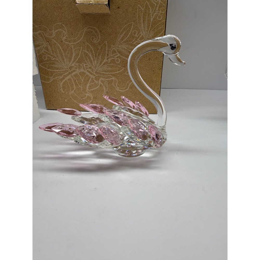 Jeweled Collection Pink Glass Swan Figurine Crystal Style Collectible Decor New